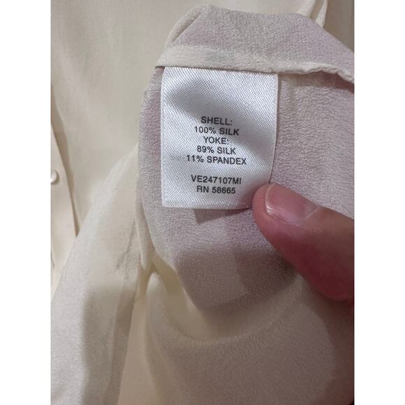 Valette Silk Long Sleeve Semi-Sheer Split Neck Top Blouse Cream, size XS - Picture 4 of 8